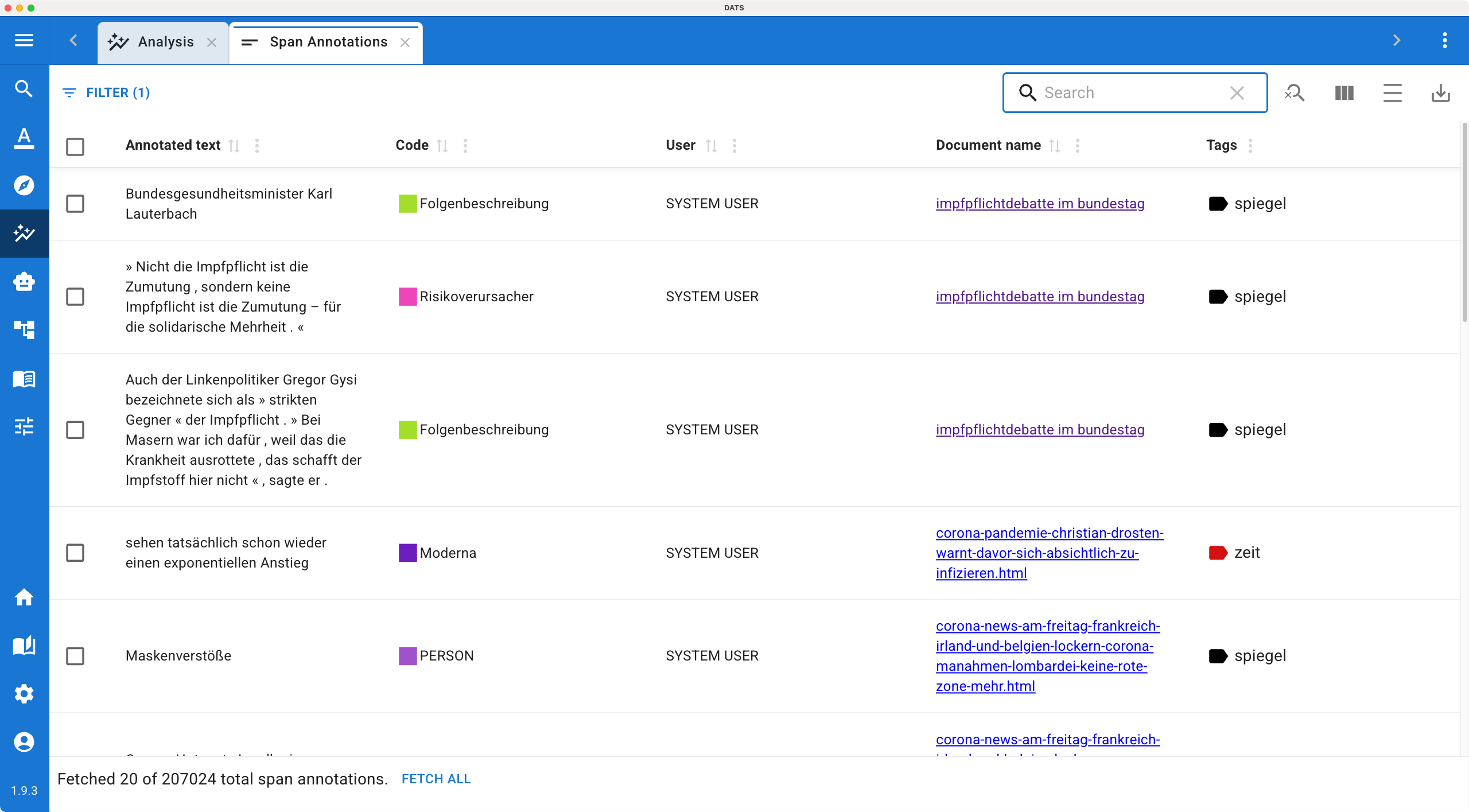 Span Annotation Table
